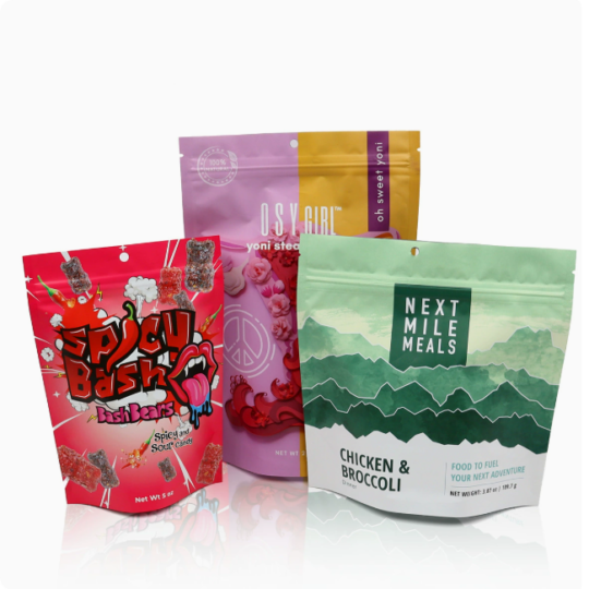 Custom Stand Up Zipper Pouches, Printed Plastic Food Packaging Bags For Snack, Candy, Meal
