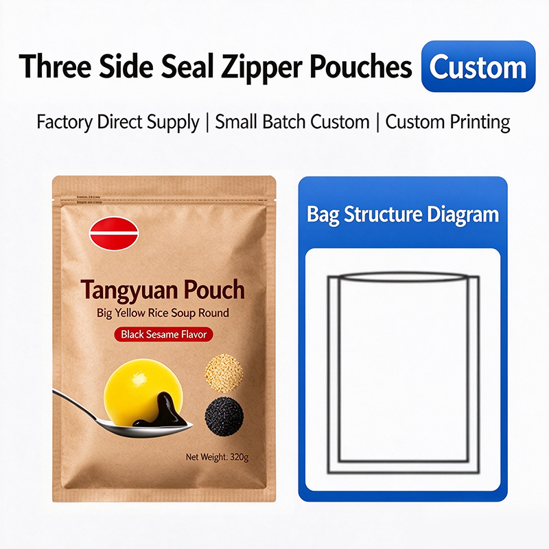 Three Side Seal Zipper Pouches Custom
